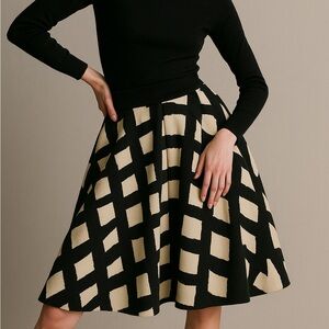 Italian Made Vintage Wool Black and Cream A-Line Women's Skirt